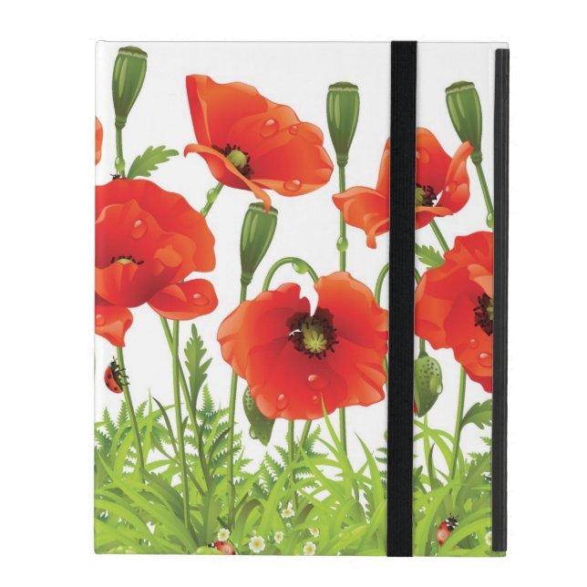 Horizontale Grenze mit roter Mohnblume iPad Schutzhülle (Vorderseite Geschlossen)