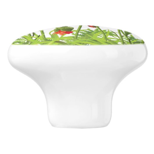 Horizontale Grenze mit roter Mohnblume Keramikknauf (Seitenansicht)