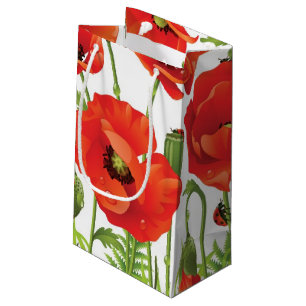 Horizontale Grenze mit roter Mohnblume Kleine Geschenktüte
