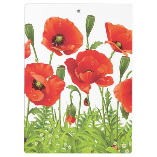 Horizontale Grenze mit roter Mohnblume Klemmbrett (Rückseite)
