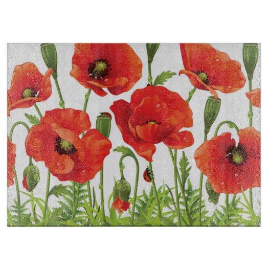 Horizontale Grenze mit roter Mohnblume Schneidebrett (Vorderseite)