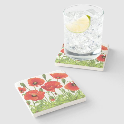 Horizontale Grenze mit roter Mohnblume Steinuntersetzer (Seitenansicht)