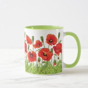 Horizontale Grenze mit roter Mohnblume Tasse
