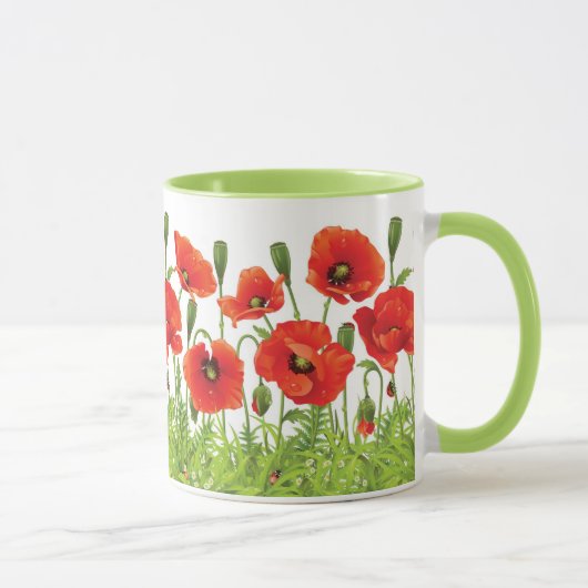 Horizontale Grenze mit roter Mohnblume Tasse (Rechts)
