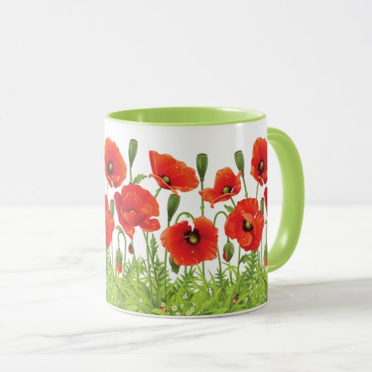 Horizontale Grenze mit roter Mohnblume Tasse (VorderseiteRechts)