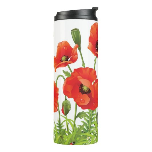 Horizontale Grenze mit roter Mohnblume Thermosbecher (Nach links gedreht)