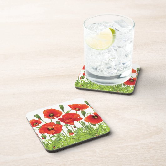 Horizontale Grenze mit roter Mohnblume Untersetzer (Rechte Seite)