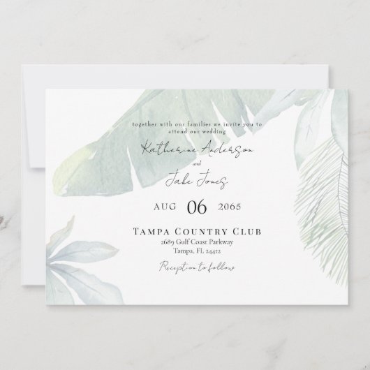 Horizontale Hochzeit in tropischem Foliage QR-Code Einladung (Vorderseite)