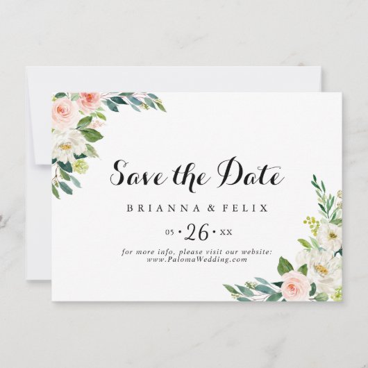 Horizontale Hochzeit mit einfachem Blumengrün Save The Date (Vorderseite)