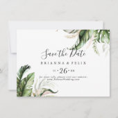 Horizontale Hochzeit mit tropischer Vegetation Save The Date (Vorderseite)