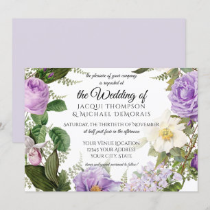 Horizontale lila violette Elfenbein Vintage Blumen Einladung