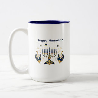 Horizontale Menora mit Dreidel-Design Zweifarbige Tasse