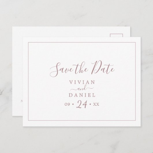 Horizontale Minimalistische Rose Save the Date Pos Einladungspostkarte (Vorne/Hinten)