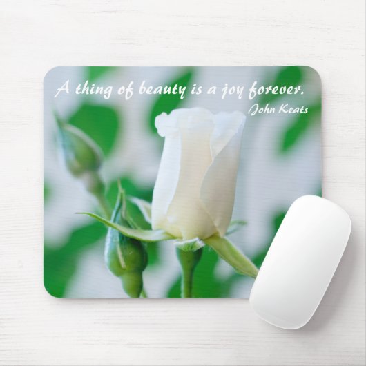Horizontale Mousemat weiße Rose u. Keats Zitat Mousepad (Mit Mouse)