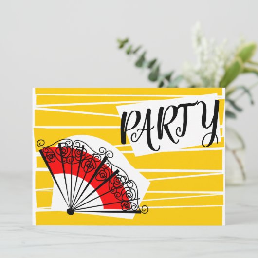 Horizontale Party Einladung des spanischen Lüfters (Stehend Vorderseite)
