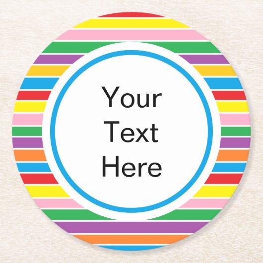 Horizontale Regenbogenstreifen für benutzerdefinie Runder Pappuntersetzer (Vorderseite)