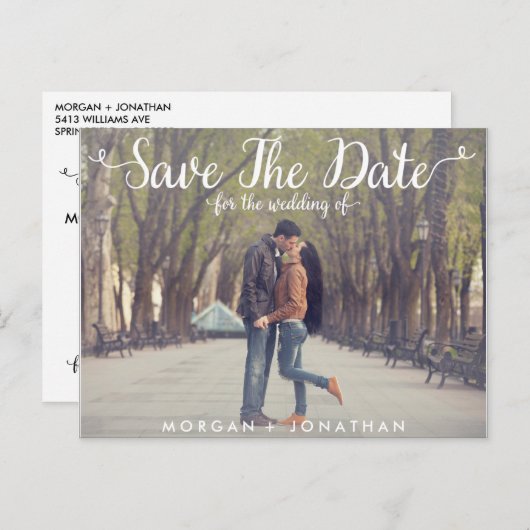 Horizontale Save the Date Postkartenvorlage Ankündigungspostkarte (Vorne/Hinten)