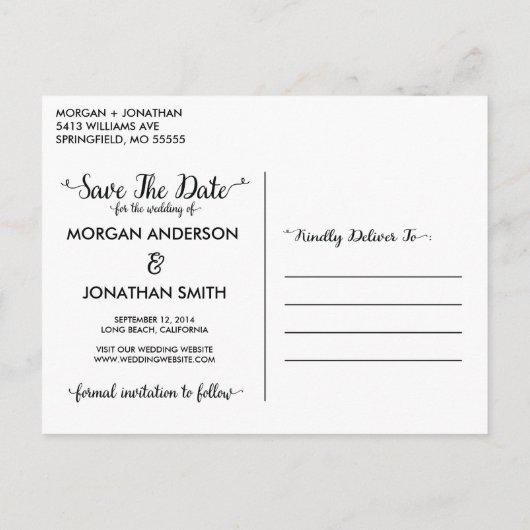 Horizontale Save the Date Postkartenvorlage Ankündigungspostkarte (Rückseite)