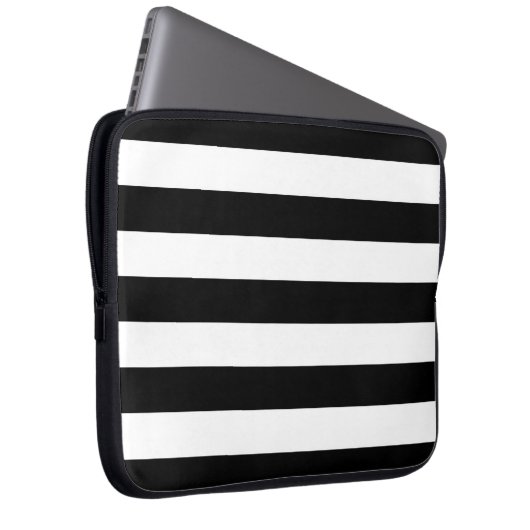 Horizontale schwarze und weiße Streifen Laptopschutzhülle (Vorne Rechts)