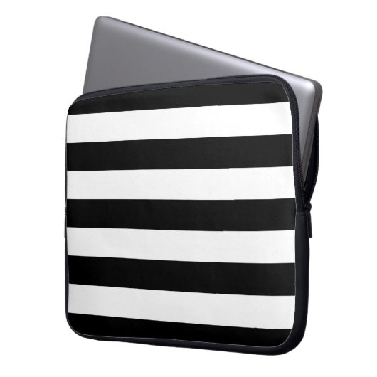 Horizontale schwarze und weiße Streifen Laptopschutzhülle (Vorderseite Links)