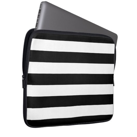 Horizontale schwarze und weiße Streifen Laptopschutzhülle (Vorne Rechts)