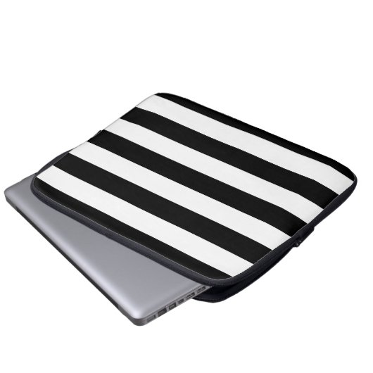 Horizontale schwarze und weiße Streifen Laptopschutzhülle (Vorne Knopf)