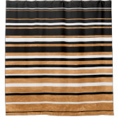 Horizontale schwarze, weiße und goldene Linie Duschvorhang (Vorderseite)