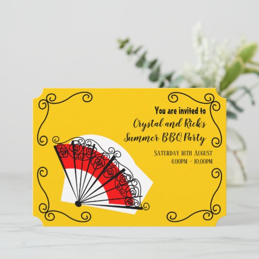 Horizontale Spanische Lüfterecken Einladung (Stehend Vorderseite)