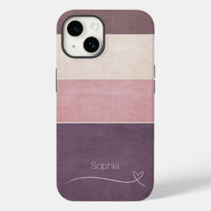 Horizontale Streifen Beige braune Rose Monogramm Case-Mate iPhone 14 Hülle