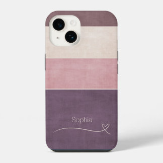 Horizontale Streifen Beige braune Rose Monogramm iPhone 14 Hülle