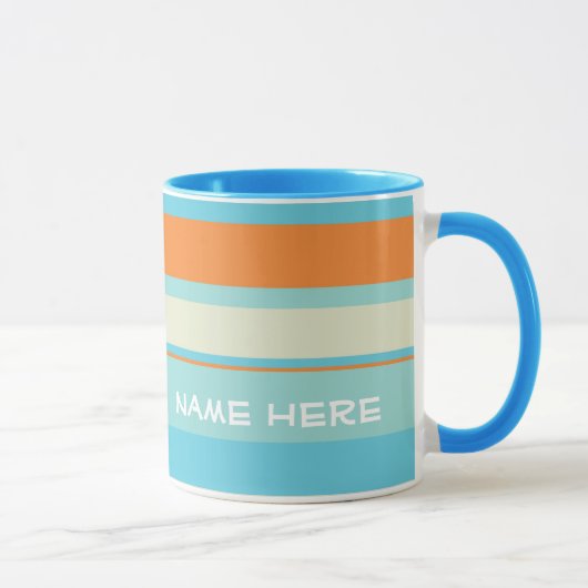 Horizontale Streifen blau/orange mit Namen Tasse (Rechts)