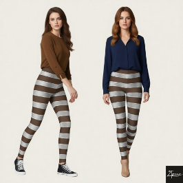 Horizontale Streifen Braun Silber Metallisch Glänz Leggings