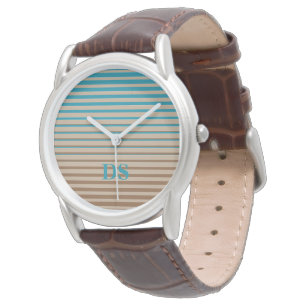 Horizontale Streifen, braun und blau, Monogramm Armbanduhr