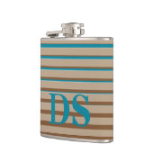 Horizontale Streifen, braun und blau, Monogramm Flachmann (Links)