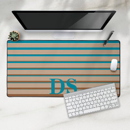 Horizontale Streifen, braun und blau, Monogramm Schreibtischunterlage