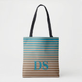 Horizontale Streifen, braun und blau, Monogramm Tasche (Vorderseite)