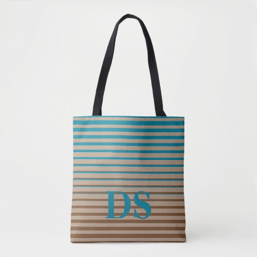 Horizontale Streifen, braun und blau, Monogramm Tasche (Vorderseite)