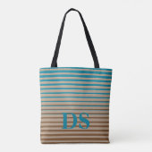 Horizontale Streifen, braun und blau, Monogramm Tasche (Rückseite)