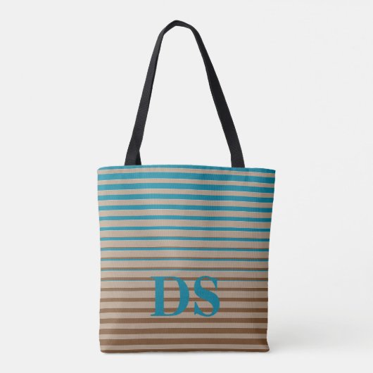 Horizontale Streifen, braun und blau, Monogramm Tasche (Rückseite)