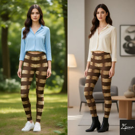Horizontale Streifen Brauner Champagner Metallisch Leggings