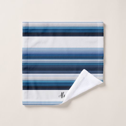 Horizontale Streifen in blau-weißem Grau Badhandtuch Set (Waschlappen)