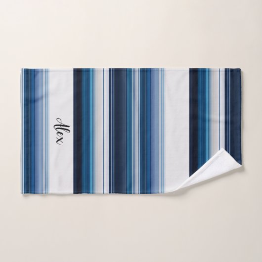 Horizontale Streifen in blau-weißem Grau Badhandtuch Set (Handtuch)