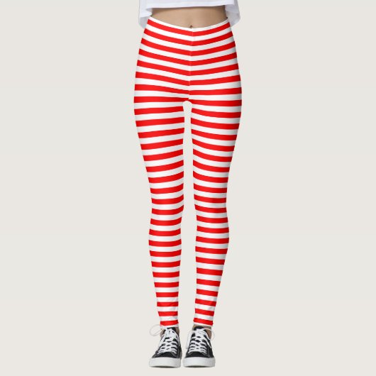 Horizontale Streifen in Rot und Weiß Leggings (Vorderseite)