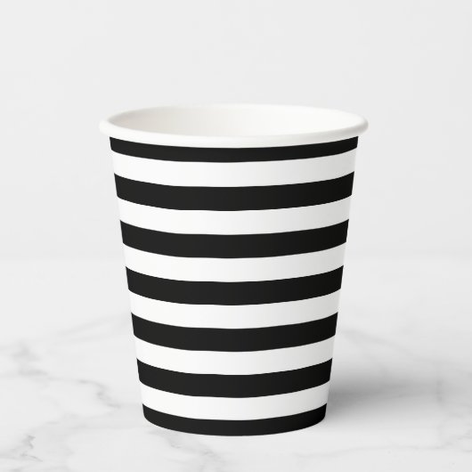 Horizontale Streifen in Schwarz und Weiß Pappbecher (Vorderseite)