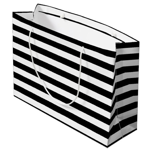 Horizontale Streifen in Schwarz-Weiß-Größe Große Geschenktüte (Rückseite Schrägansicht)