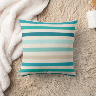 Horizontale Streifen, Lagune, Blau, Aqua, Creme Kissen