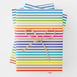 Horizontale Streifen mit weißem Regenbogen Geschenkpapier Set