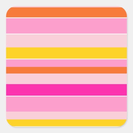 Horizontale Streifen Rosa Gelb Streifen Quadratischer Aufkleber (Vorderseite)