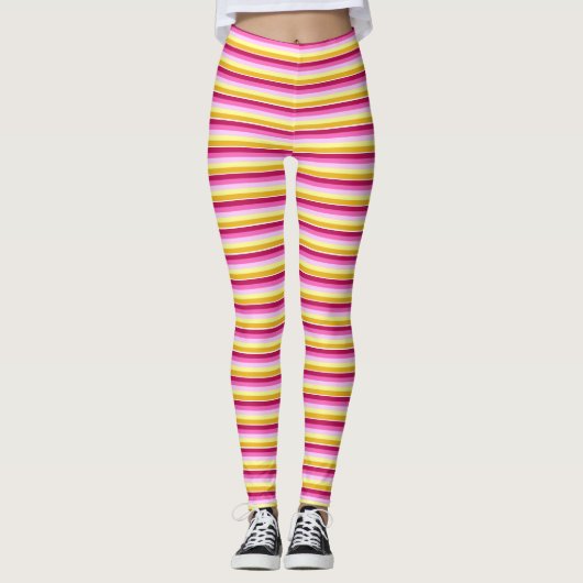 Horizontale Streifen rosa gelbes Muster Leggings (Vorderseite)