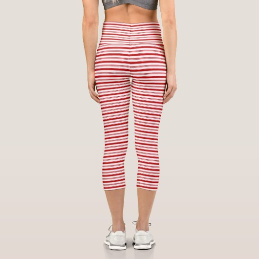 Horizontale Streifen rot und weiß Capri Leggings (Rückseite)